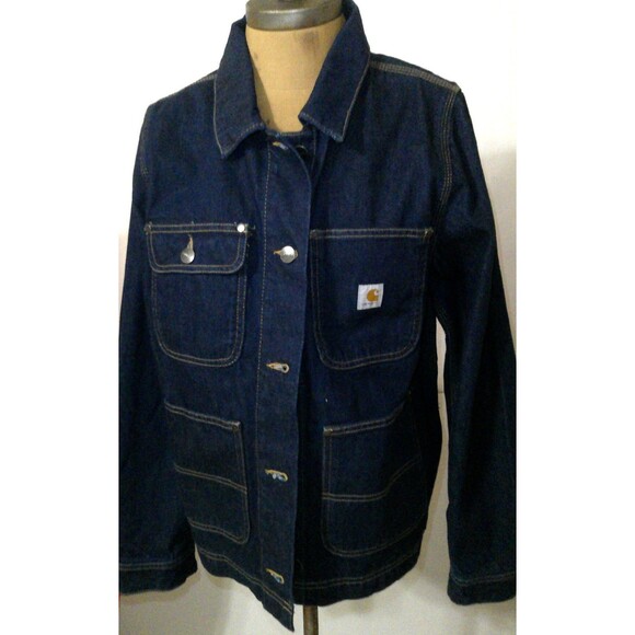 Carhartt NWT Womens New M Denim Chore Coat Jacket Jean Blue Pockets Logo Relaxed - Picture 4 of 6